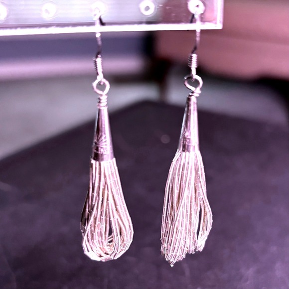 Vintage Jewelry - VTG Liquid Silver Tassel Dangle Earrings Sterling Silver 925 Southwestern SS1